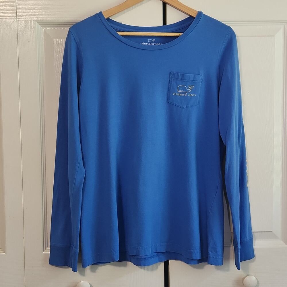 Vineyard Vines Small Blue Long Sleeve‎ Whale Graphic Pocket T-Shirt Coastal
